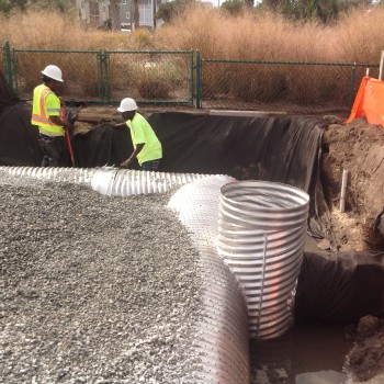 The Lula street project disconnects street drains carrying polluted stormwater directly into Banks Channel, and allows the water to instead be held and slowly filtered into the sandy soils on the property. 