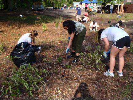 Students work on the rain garden at Bradley Creek Elementary School.