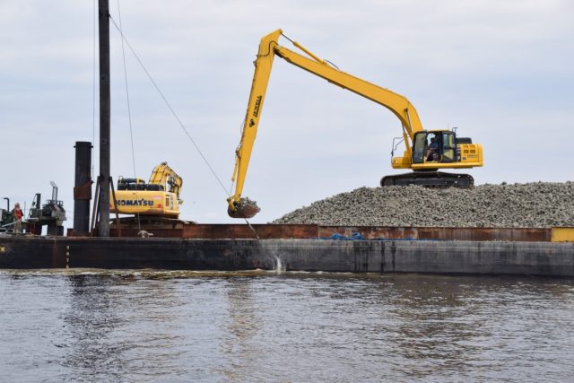 The limestone marl is used to create ridges that are about 4 feet high and 6 to 8 feet wide. The ridges must be at least 6 feet below the surface. Photo by Mark Hibbs.