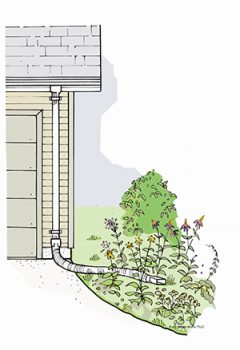 Downspout connector to rain garden.