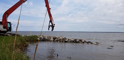 The beginning of construction on the oriental living shoreline in 2020