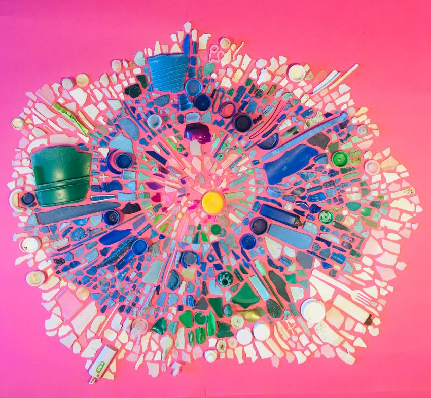 Artistic representation of coastal microplastics