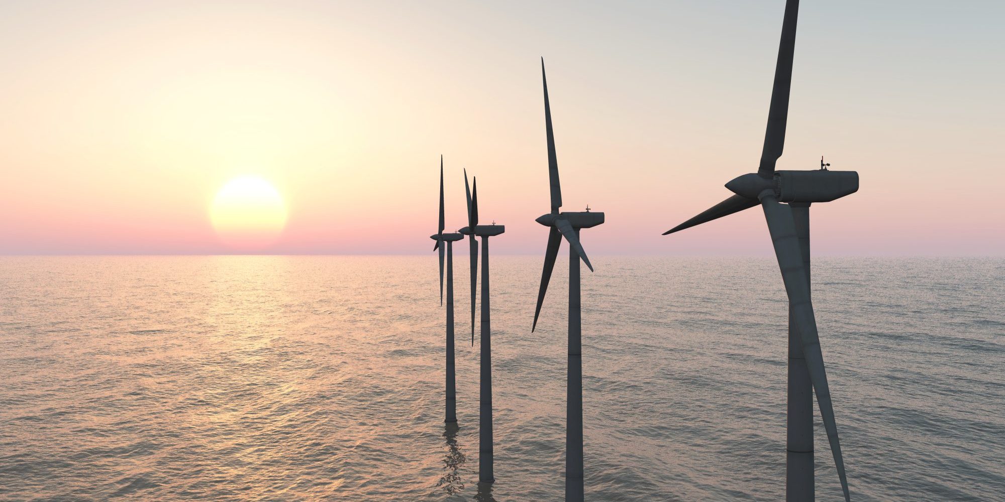 Offshore wind farm at sunset